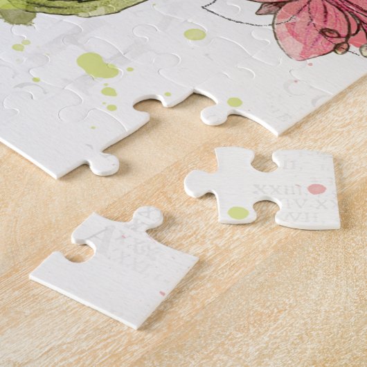 Dunkles rosa mit Blumenspritzen Puzzle (Seite)