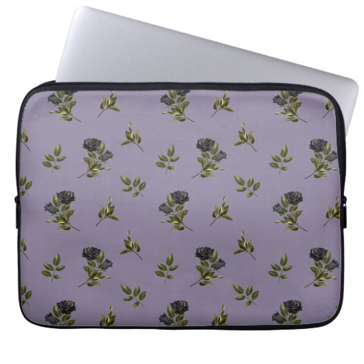 Dunkles Rosenmuster Laptopschutzhülle (Vorderseite)