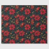 Dunkles rotes Weihnachtsblumenmuster Geschenkpapier (Flach)
