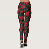 Dunkles rotes Weihnachtsblumenmuster Leggings (Rückseite)