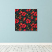Dunkles rotes Weihnachtsblumenmuster Leinwanddruck (Insitu (Holzboden))