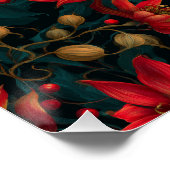 Dunkles rotes Weihnachtsblumenmuster Poster (Ecke)