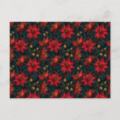 Dunkles rotes Weihnachtsblumenmuster Postkarte (Vorderseite)