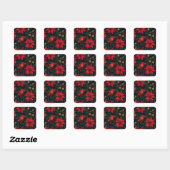 Dunkles rotes Weihnachtsblumenmuster Quadratischer Aufkleber (Blatt)