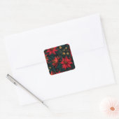 Dunkles rotes Weihnachtsblumenmuster Quadratischer Aufkleber (Umschlag)
