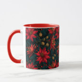 Dunkles rotes Weihnachtsblumenmuster Tasse (Links)