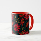 Dunkles rotes Weihnachtsblumenmuster Tasse (VorderseiteRechts)