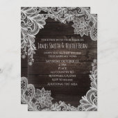 Dunkles Rustikales Holz und elegante Spitzen Einla Einladung (Vorne/Hinten)