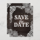 Dunkles Rustikales Holz und elegante Spitzen Save  Ankündigungspostkarte (Vorne/Hinten)