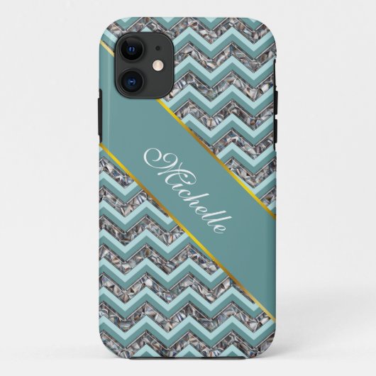 Dunkles Schneidglas und Aquamariner Zigzag Case-Mate iPhone Hülle (Rückseite)