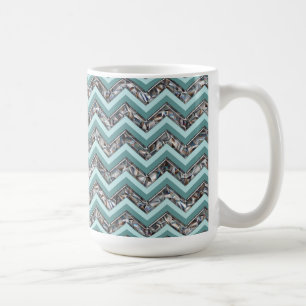 Dunkles Schneidglas und Aquamariner Zigzag Kaffeetasse