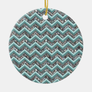 Dunkles Schneidglas und Aquamariner Zigzag Keramik Ornament