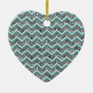 Dunkles Schneidglas und Aquamariner Zigzag Keramikornament