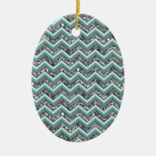 Dunkles Schneidglas und Aquamariner Zigzag Keramikornament