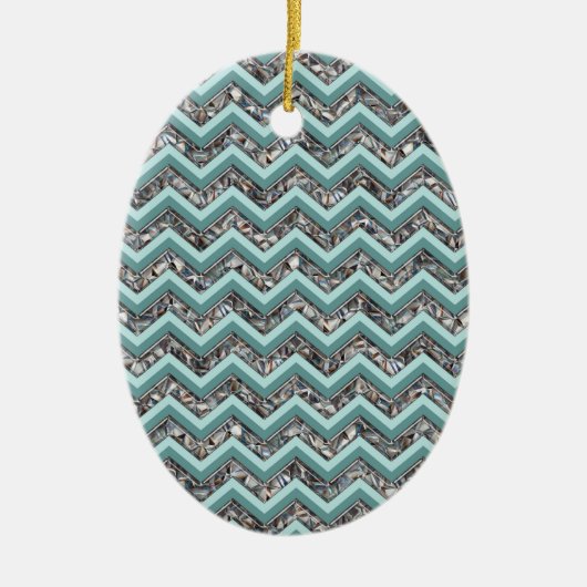 Dunkles Schneidglas und Aquamariner Zigzag Keramikornament (Vorne)