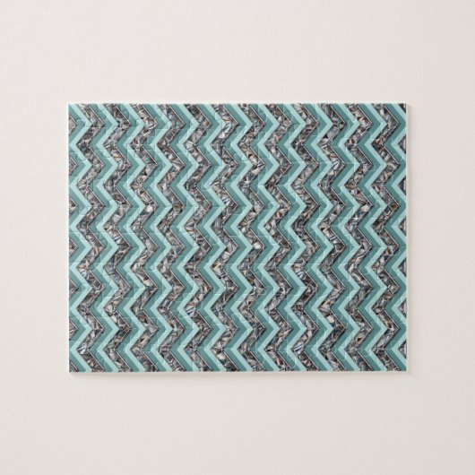 Dunkles Schneidglas und Aquamariner Zigzag Puzzle (Horizontal)