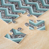 Dunkles Schneidglas und Aquamariner Zigzag Puzzle (Seite)