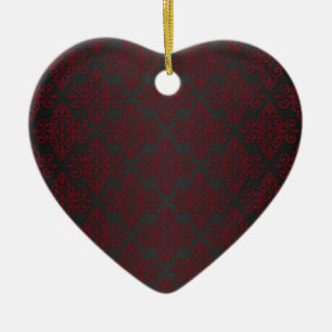 Dunkles Schwarz-Rot-Damask Keramik Ornament