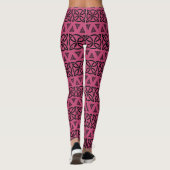Dunkles Schwarz und Red Lilac Banded Tribal Muster Leggings (Rückseite)