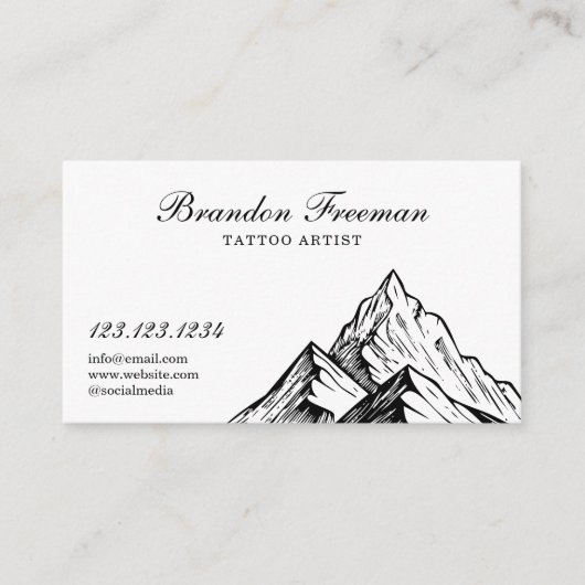 Dunkles Schwarz & Weiß Gebirge Tattoo Studio Visitenkarte (Vorderseite)