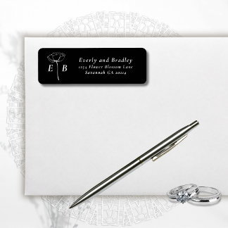 Dunkles Schwarz Weiß Monogramm Florales Akzent-Adr