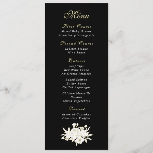 Dunkles Schwarzes Gold Weißes Skript Elegante Blum Programm (Vorderseite)