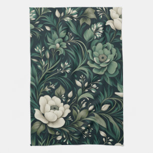 Dunkles Smaragdgrün Floral Geschirrtuch