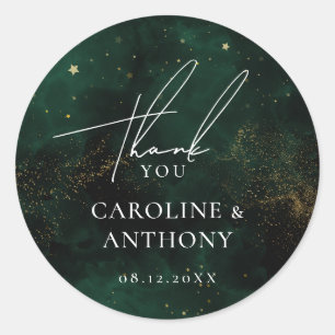 Dunkles Smaragdgrün Magisches Gold Danke Runder Aufkleber