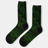 Dunkles Smaragdgrün Texturiertes Blätter Muster Socken (Linkes Detail)