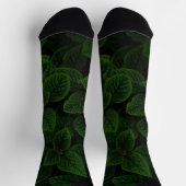 Dunkles Smaragdgrün Texturiertes Blätter Muster Socken (Oben)