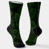 Dunkles Smaragdgrün Texturiertes Blätter Muster Socken (Gewinkelt)
