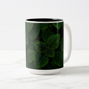Dunkles Smaragdgrün Texturiertes Blätter Muster Zweifarbige Tasse