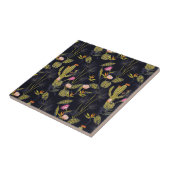 Dunkles Sommer-Nachtkaktus-Muster Fliese (Seite)