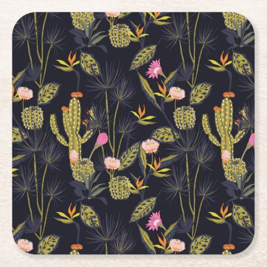 Dunkles Sommer-Nachtkaktus-Muster Rechteckiger Pappuntersetzer (Vorderseite)