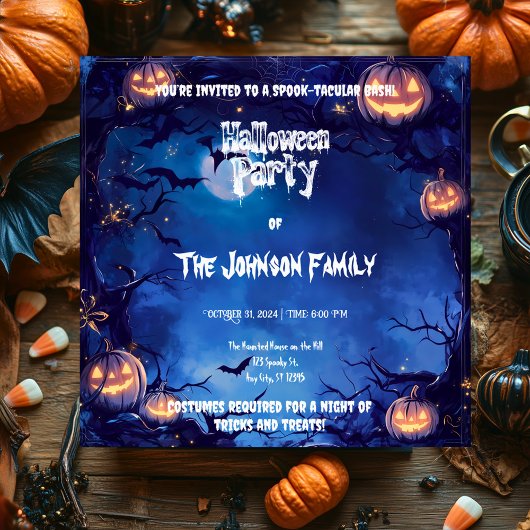 Dunkles Spuk Halloween-Party mit Pumpkins & Bats Einladung