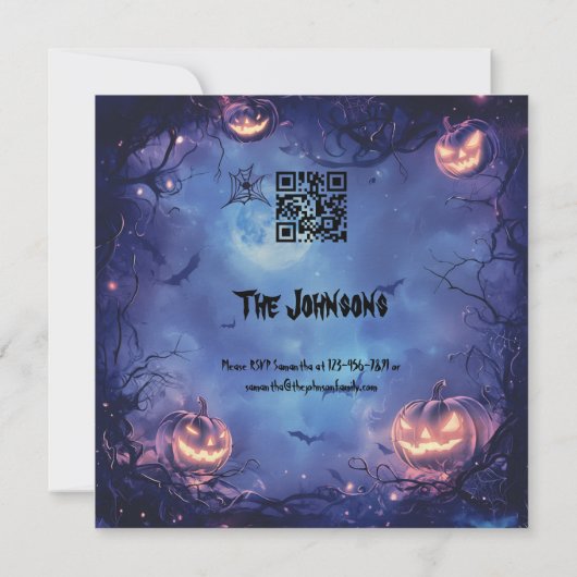 Dunkles Spuk Halloween-Party mit Pumpkins & Bats Einladung (Rückseite)