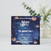 Dunkles Spuk Halloween-Party mit Pumpkins & Bats Einladung (Stehend Vorderseite)