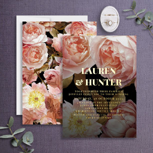 Dunkles, Stimmungsgeladenes Rosa Botanisches Hochz Folieneinladung