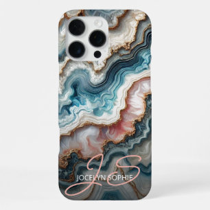 Dunkles Teal Blau Blush Rosa Gold Marmor Kunst Mus iPhone 16 Pro Max Hülle
