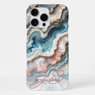 Dunkles Teal Blau Blush Rosa Gold Marmor Kunst Mus iPhone 16 Pro Max Hülle