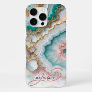 Dunkles Teal Blau Blush Rosa Gold Marmor Kunst Mus iPhone 16 Pro Max Hülle