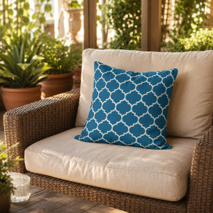 Dunkles Teal Blau Grün Elfenbein Vierblatt Trellis Kissen