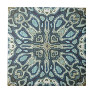 Dunkles Teal Blau Seafoam Grün Ethnische Stammesku Fliese