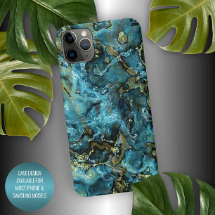Dunkles Teal Blau Türkis Falsches Gold Achat Muste iPhone 15 Pro Max Hülle