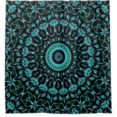 Dunkles Teal-Blumen-Noir-Mandala Duschvorhang (Vorderseite)