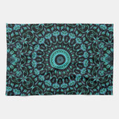 Dunkles Teal-Blumen-Noir-Mandala Geschirrtuch (Horizontal)