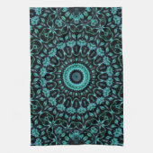 Dunkles Teal-Blumen-Noir-Mandala Geschirrtuch (Vertikal)