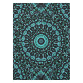 Dunkles Teal-Blumen-Noir-Mandala Tischdecke (Vorderseite)