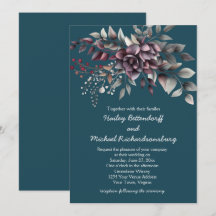Dunkles Teal, Burgund, Staubpurpur, Salbeihochzeit