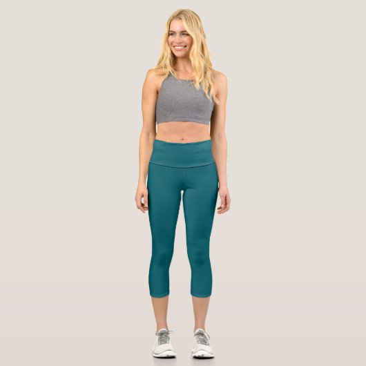 Dunkles Teal Einfarbig Capri Leggings (Vorderseite)